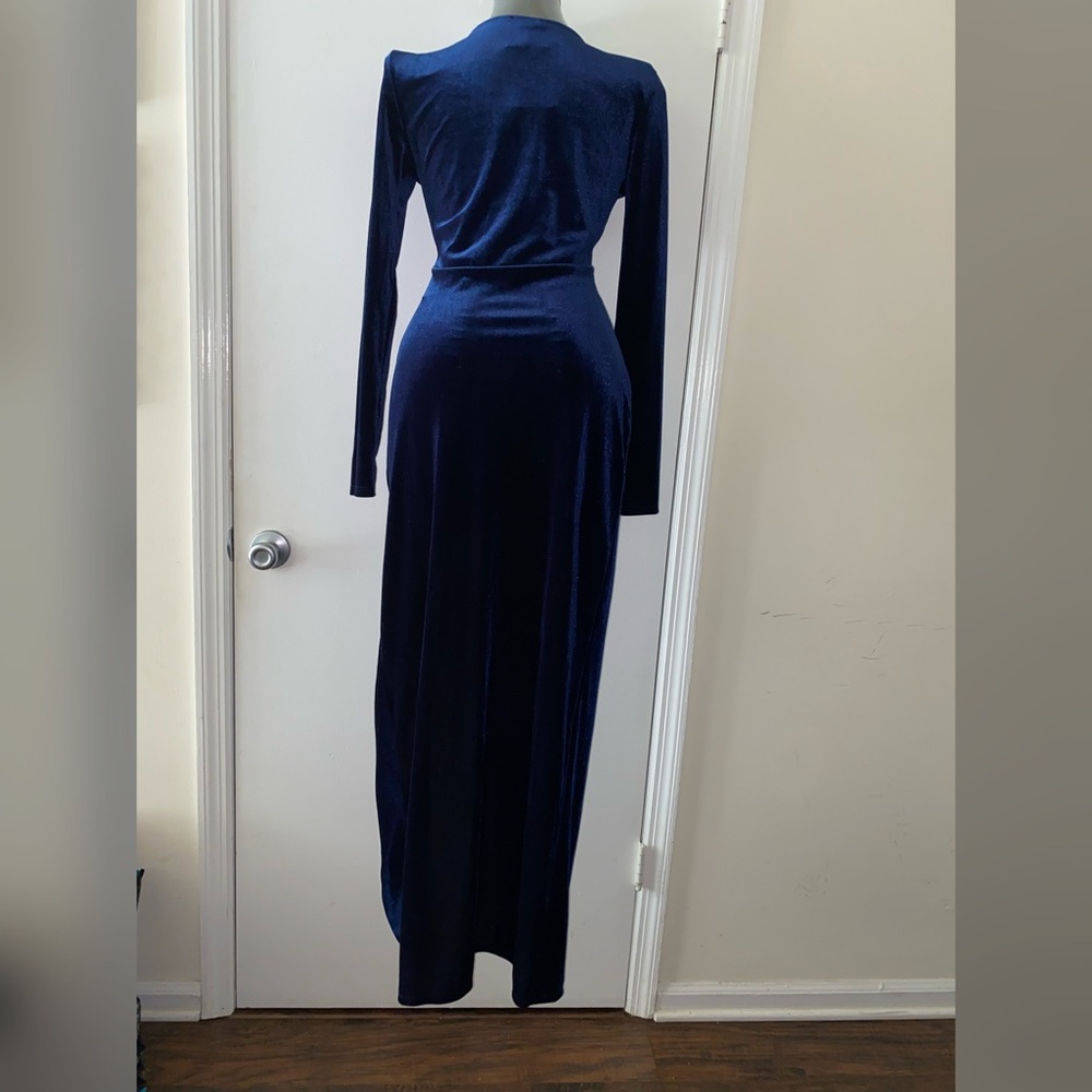 Fashionova Blue velvet Side slit dress